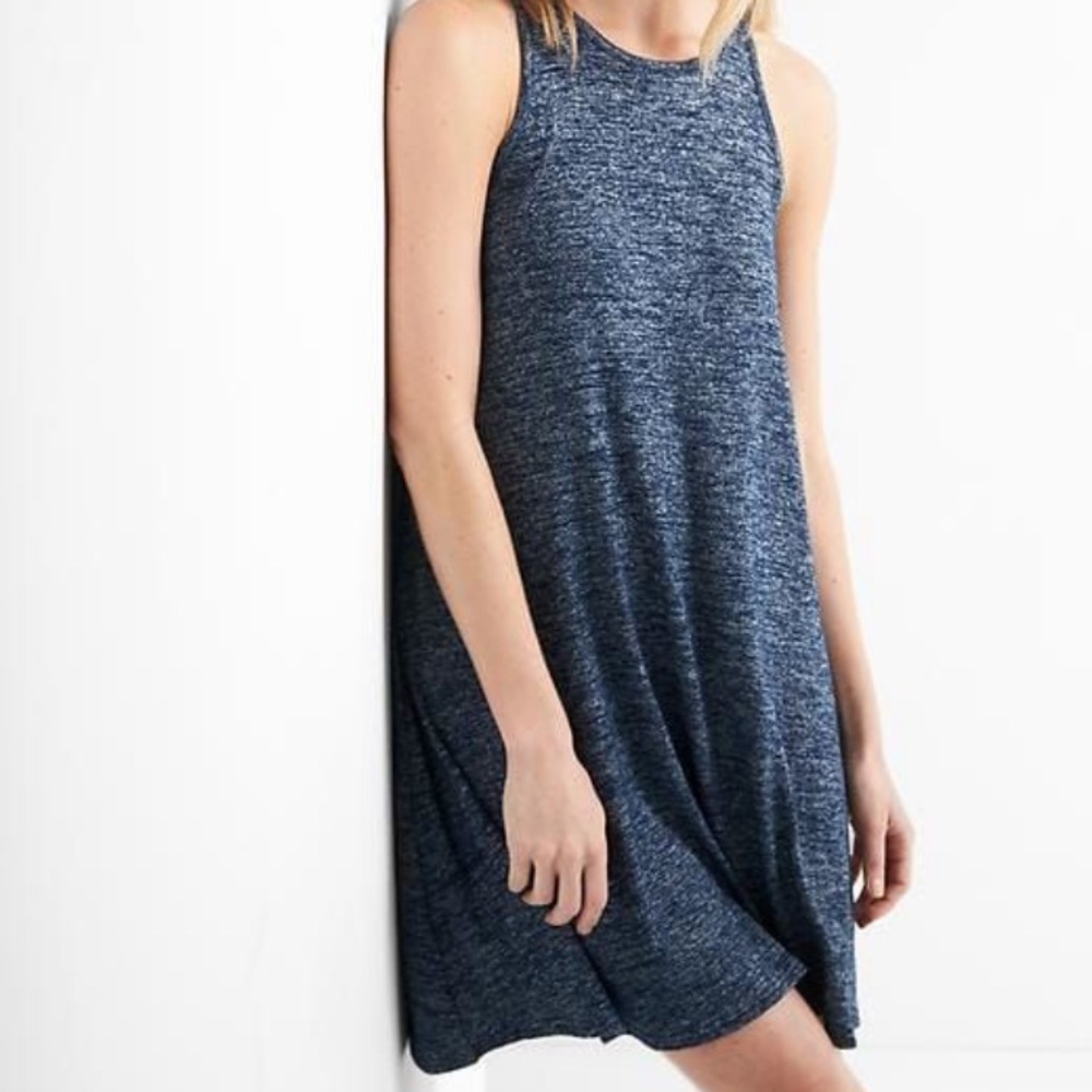 M GAP soft spin swing tank dress, blue and white
